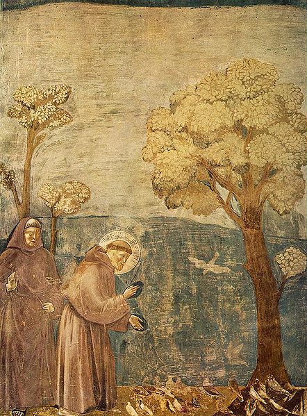 Datei:Franziskus predigt zu den Vögeln (Darstellung einer Legende aus den Fioretti von Giotto di Bondone, um 1295).jpg