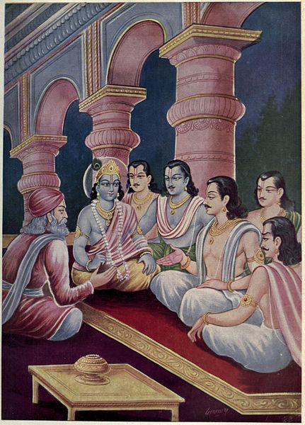 Datei:Krishna and Pandavasa meet Sanjaya.jpg