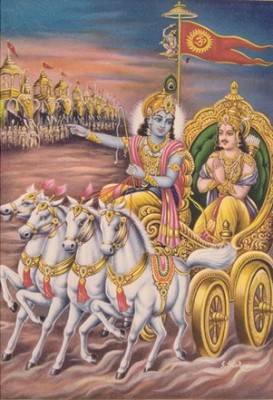 Krishna und Arjuna zu Beginn der Bhagavad Gita