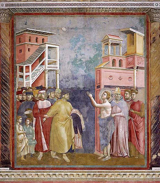Datei:Franziskus verzichtet auf die irdischen Güter, Giotto di Bondone (1266-1336), um 1295, San Francesco, Oberkirche, Assisi, Italien.jpg
