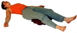 (4) Die Arme nach hinten ausstrecken. Handflächen auf den Boden. 30 Sekunden - 5 Minuten lang halten.