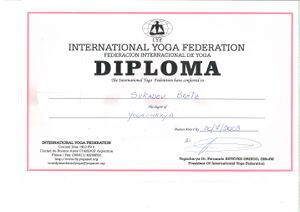 Yoga Acharya Diplom der Internation Yoga Federation: 2003 erhielt Sukadev auch von der International Yoga Federation den Titel Yoga Acharya.