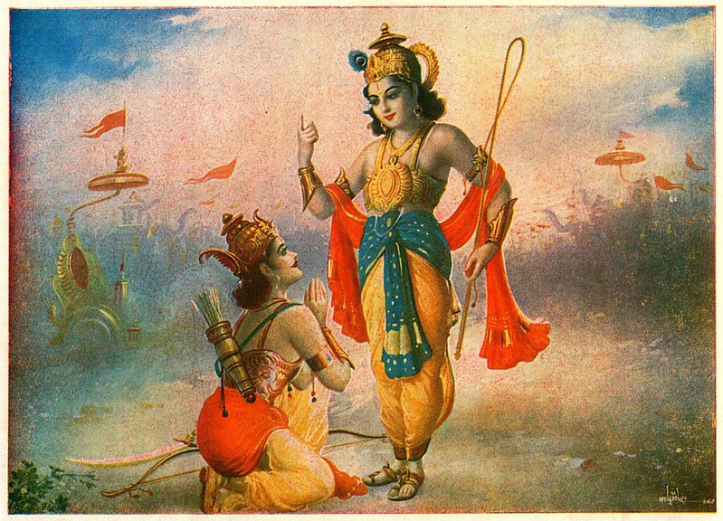 Datei:Krishna und Arjuna Bhagavad Gita Lehrgespräch.jpg