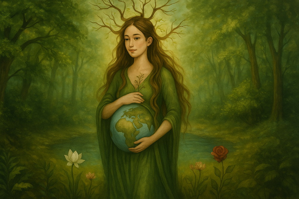 Gaia Mutter Erde mit sich selbst schwanger, anmutig