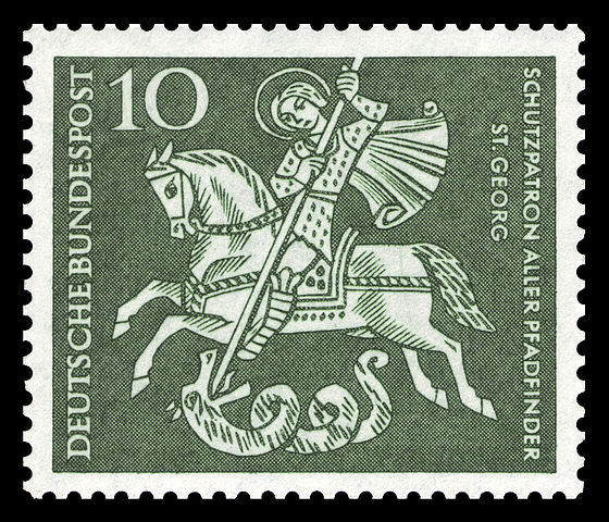 Datei:50 Jahre Pfadfinder Briefmarke Sankt Georgius deutsche Post.jpg