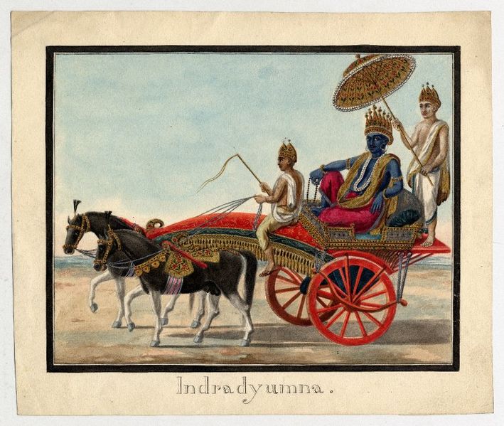 Datei:709px-Watercolour painting on paper of Indradyumna seated in a carriage.jpg