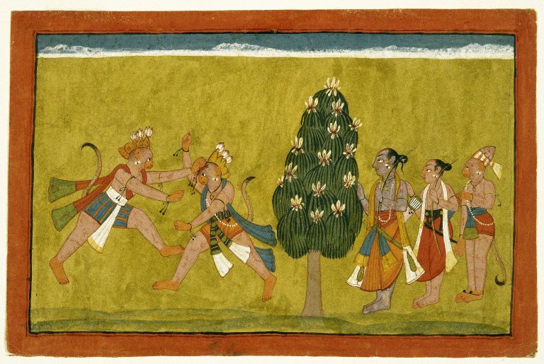 Datei:Brooklyn Museum - Vali and Sugriva Fighting Folio from the Dispersed 'Shangri Ramayana'.jpg