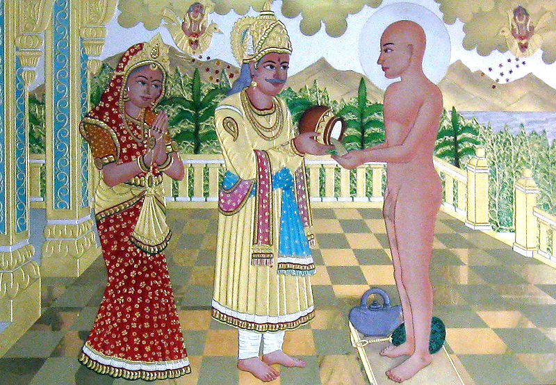 Der Asket Mahavira empfängt Almosen