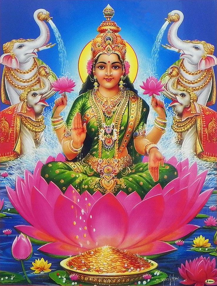 Gajalakshmi, die Göttin Lakshmi mit den Elefanten, steht für Glück, Segen und Wohlstand