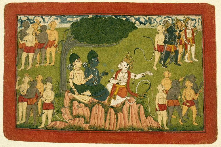 Datei:Rama und Lakshmana treffen Sugriva.jpg