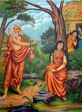 Durvasa und Shakuntala in einer religiösen Erzählillustration.