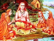 Shankaracharya als unterweisender Lehrer mit Schülern.