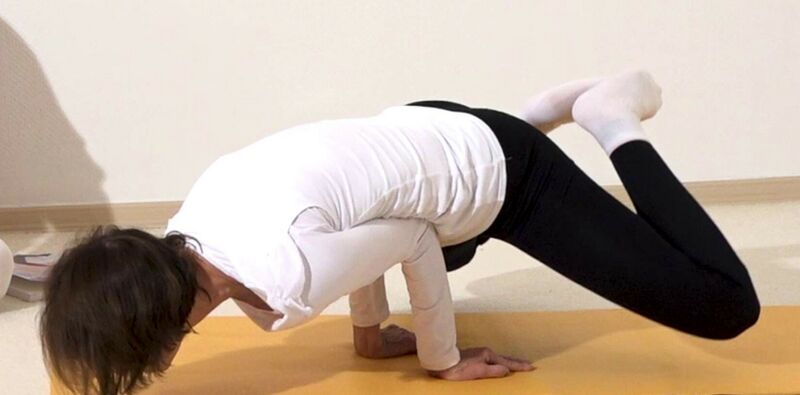 Datei:Pfau Yoga Stellung mit geoeffneten Ellbogen 3.jpg
