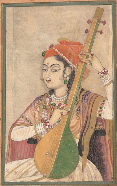 Datei:640px-Carnatic Musik Purundara Das A Lady Playing the Tanpura, ca. 1735.jpg