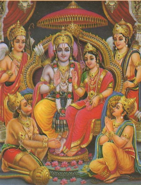 Datei:Rama und Sita auf Thron mit anderen Goettern-kl.jpg