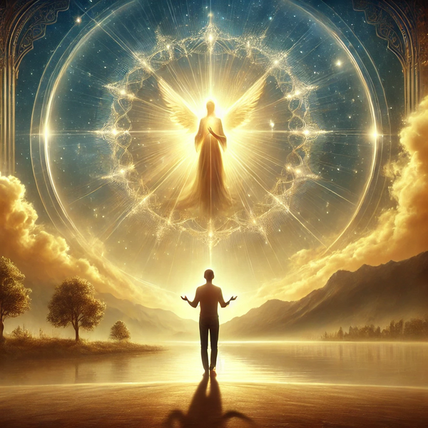 Datei:DALL·E 2025-02-16 13.01.44 - A serene and inspiring depiction of 'Faith in God'. A person stands in peaceful contemplation under a vast, glowing sky, hands open in prayer or grati.webp