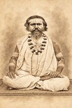 Krishnananda Agamavagisha zugeschriebene Lehrerdarstellung. Die KI-bearbeitete Vorlage ist in ihrer Personenzuordnung nicht gesichert.
